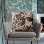 Sepia Brown Vintage Bortanical Floral Toile No.1 Cushion<br><div class="desc">A vintage botanical floral throw pillow in tones of sepia brown and white only.</div>