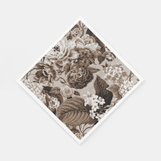 Sepia Brown Vintage Floral Toile Fabric No.1 Napkin