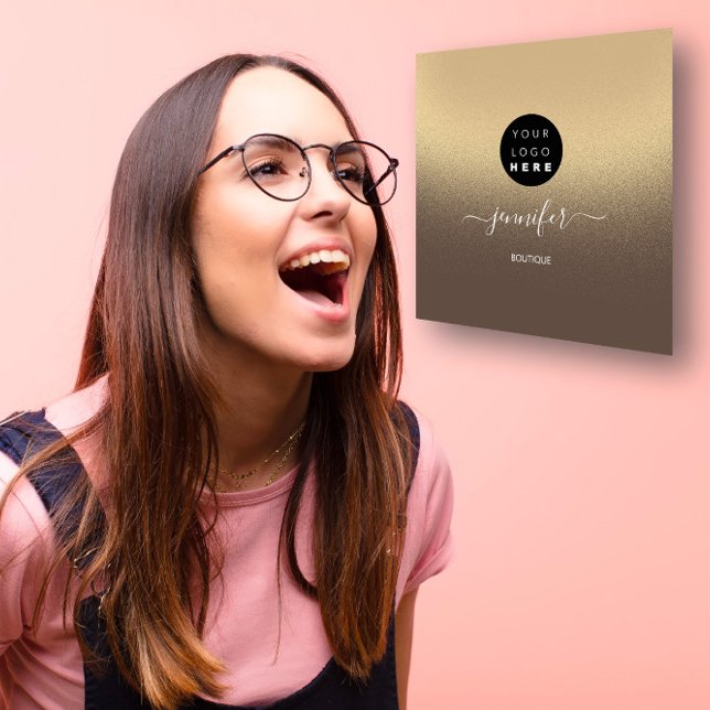 Sepia Brown White Ombre QR LOGO SHOP Square  Square Business Card (Sepia Brown White Ombre QR LOGO SHOP Square Square Business Card)