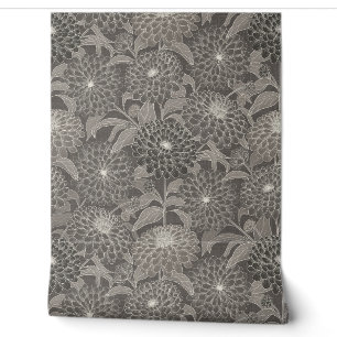 Sepia Brown Zinnia Blooms Hand Drawn Line Art Wallpaper