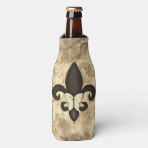 Sepia Butterfleur   Tan Butterfly on Fleur de Lis Bottle Cooler