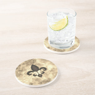 Sepia Butterfleur   Tan Butterfly on Fleur de Lis Coaster