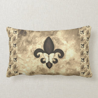 Sepia Butterfleur | Tan Butterfly on Fleur de Lis Lumbar Cushion