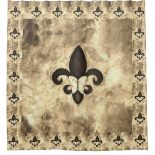 Sepia Butterfleur Tan Butterfly on Fleur de Lis Shower Curtain