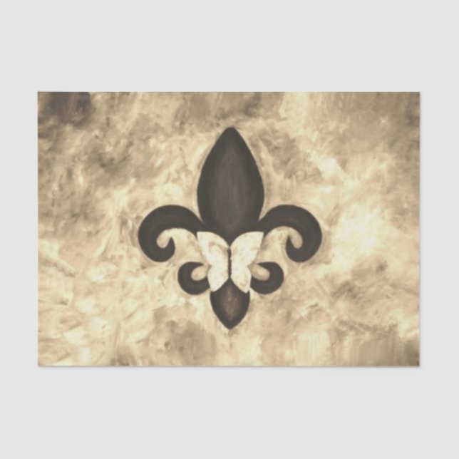Sepia Butterfleur | Tan Butterfly on Fleur de Lis Tissue Paper (Front)