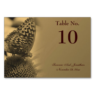 Sepia Butterfly Nature Personalized Wedding Table Number