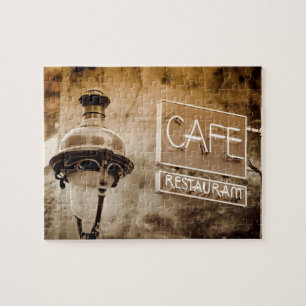 Sepia cafe sign, Paris, France Jigsaw Puzzle