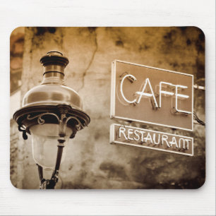 Sepia cafe sign, Paris, France Mouse Pad