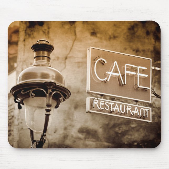 Sepia cafe sign, Paris, France Mouse Pad (Front)