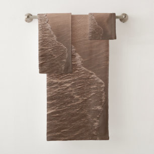Sepia Caribbean Shoreline Waves 1 Bath Towel Set