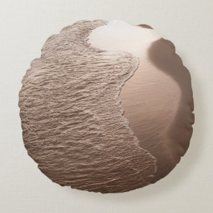 Sepia Caribbean Shoreline Waves 1 Round Cushion