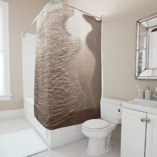 Sepia Caribbean Shoreline Waves 1 Shower Curtain