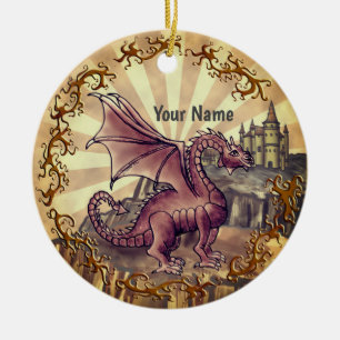 Sepia  Castle dragon  Ceramic Ornament