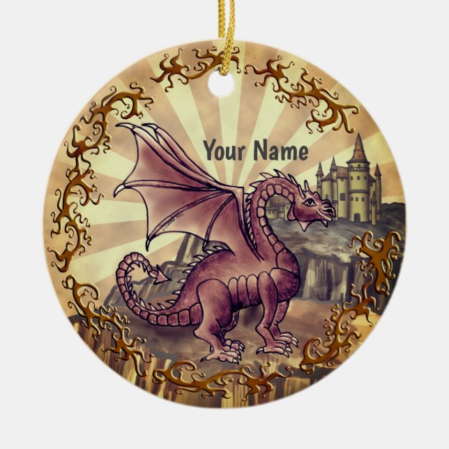 Sepia  Castle dragon  Ceramic Ornament (Front)