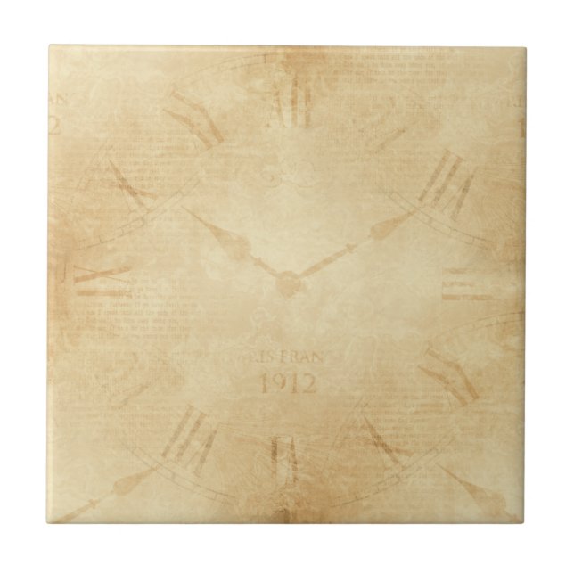 Sepia Clock Face Steampunk Ceramic Tile (Front)