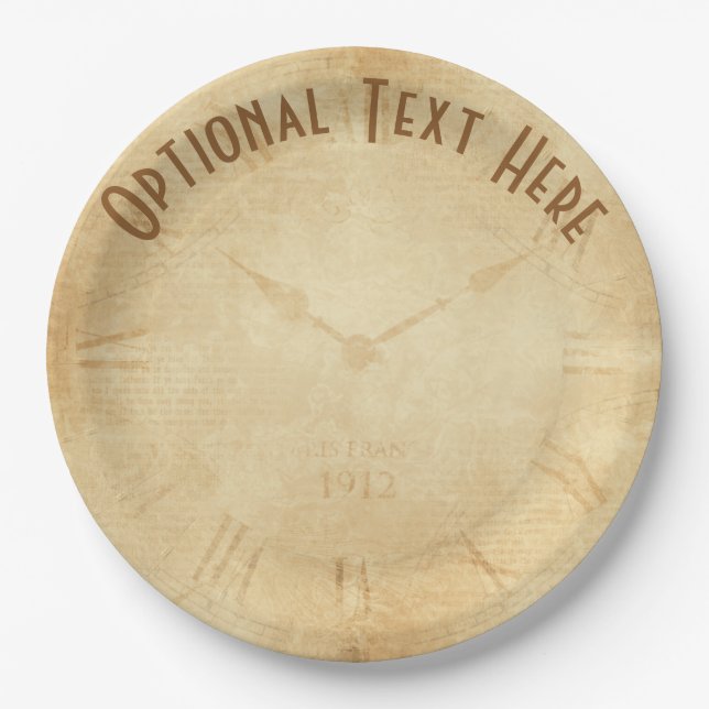 Sepia Clock Face Steampunk Paper Plate (Front)