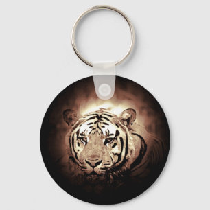 Sepia Colour Tiger Wild Big Cat Key Ring