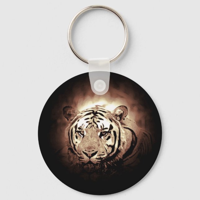 Sepia Colour Tiger Wild Big Cat Key Ring (Front)