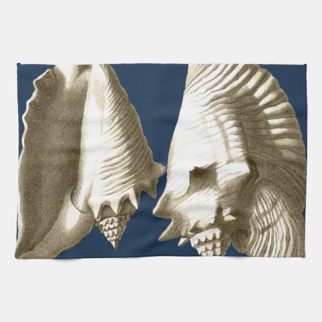 Sepia Conch Seashells Tea Towel (Horizontal)