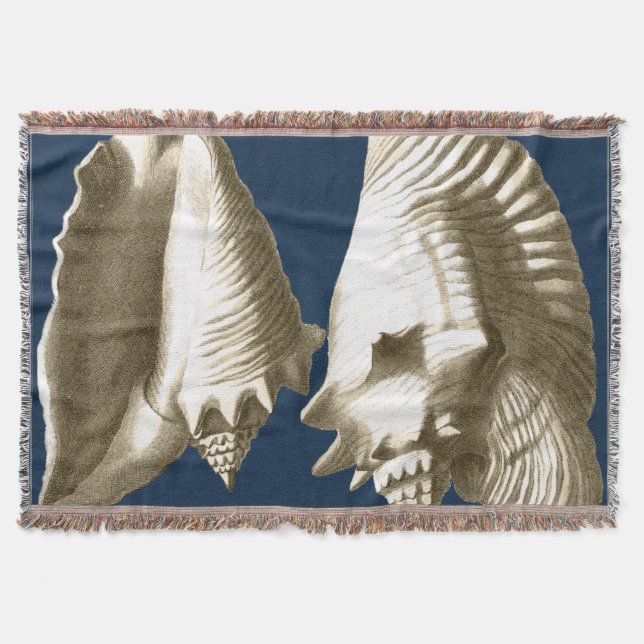 Sepia Conch Seashells Throw Blanket (Front)