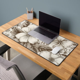 Sepia Cottagecore Floral Garden Cream Vintage Desk Mat