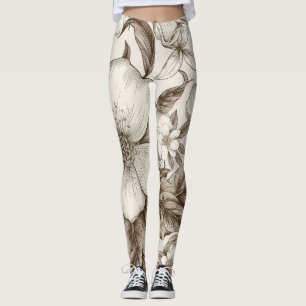 Sepia Cottagecore Floral Garden Cream Vintage Leggings