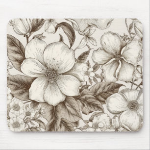 Sepia Cottagecore Floral Garden Cream Vintage Mouse Pad
