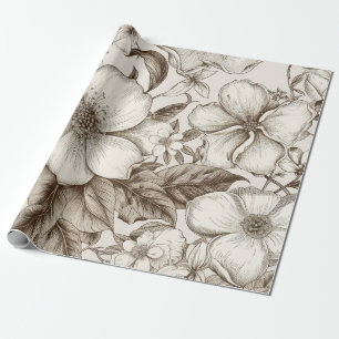 Sepia Cottagecore Floral Garden Cream Vintage Wrapping Paper