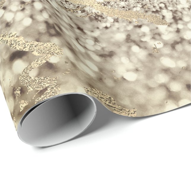 Sepia Creamy Foxier Gold Marble Shiny Metal Stroke Wrapping Paper (Roll Corner)
