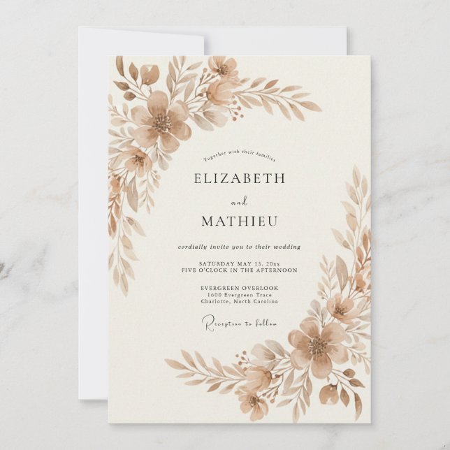 Sepia Delicate Vintage Wedding Invitation (Front)