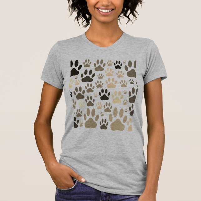 Sepia Dog Paw Prints All Over T-Shirt (Front)