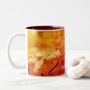 Sepia Dogwood Floral Art Personalised   Two-Tone Coffee Mug