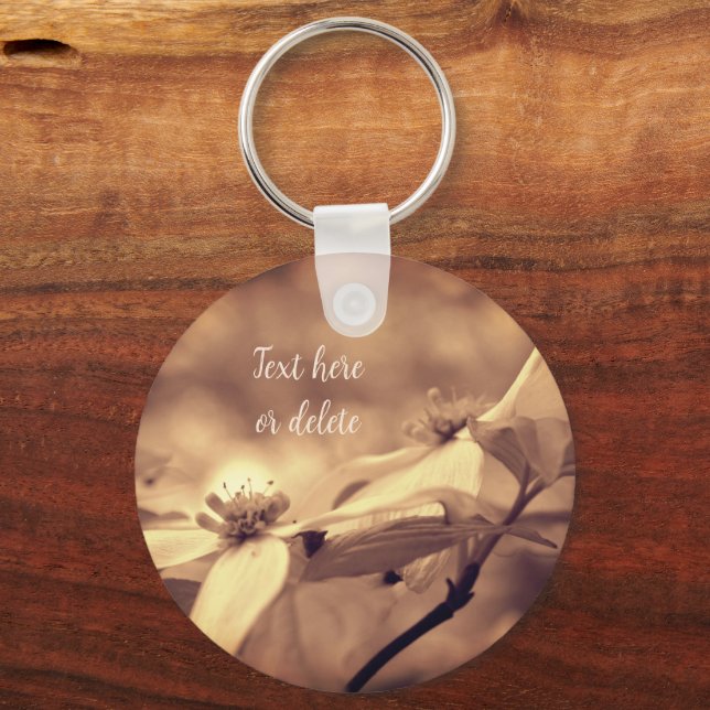 Sepia Dogwood Flowers Personalised Key Ring (Front)