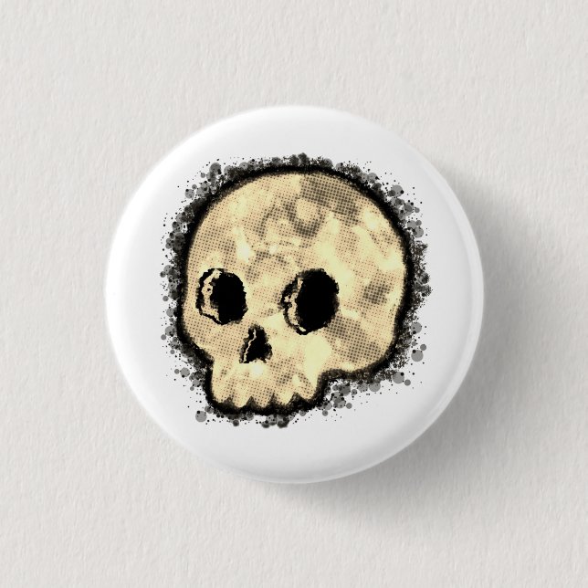Sepia Dotted Halftone Skull Watercolor 3 Cm Round Badge (Front)