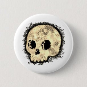 Sepia Dotted Halftone Skull Watercolor 6 Cm Round Badge