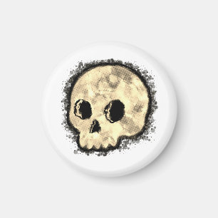 Sepia Dotted Halftone Skull Watercolor Magnet