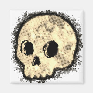 Sepia Dotted Halftone Skull Watercolor Magnet