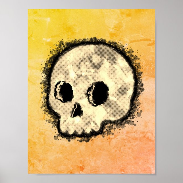 Sepia Dotted Halftone Skull Watercolor Poster (Front)