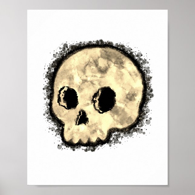 Sepia Dotted Halftone Skull Watercolor Poster (Front)