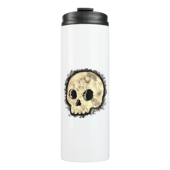 Sepia Dotted Halftone Skull Watercolor Thermal Tumbler (Front)