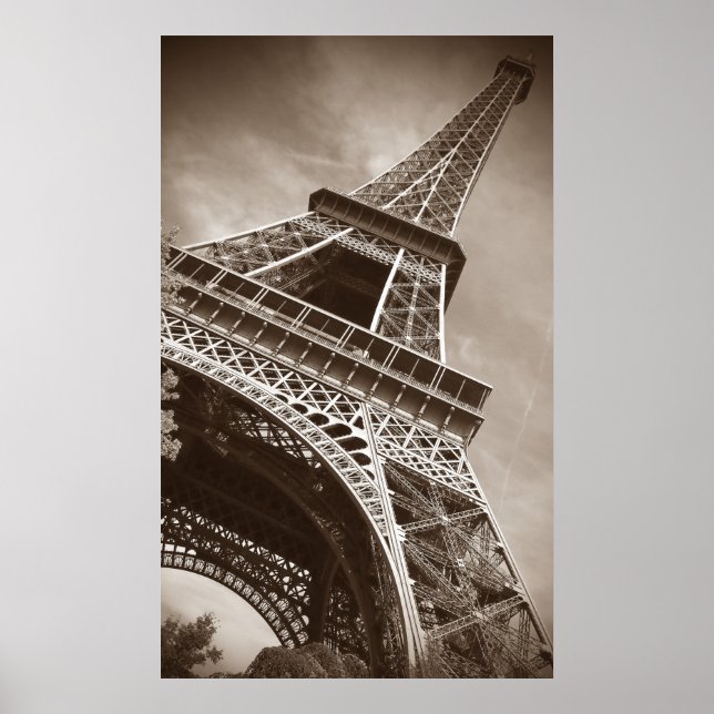 Sepia Eiffel Tower From Below Poster (Front)