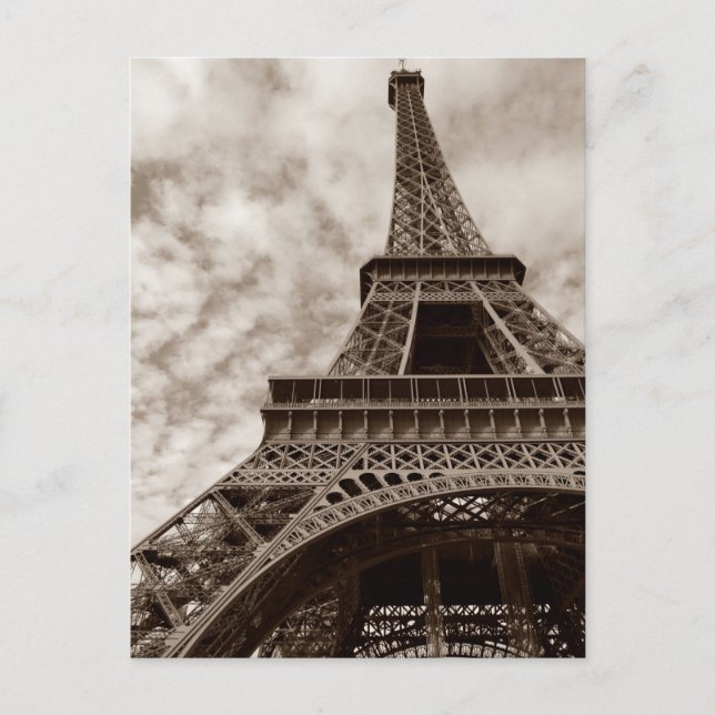 Sepia Eiffel Tower From Below Romance Paris Europe Postcard (Front)