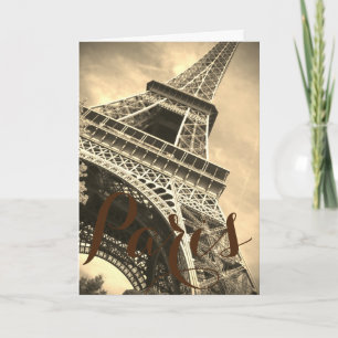Sepia Eiffel Tower Paris France Vintage Travel  Card