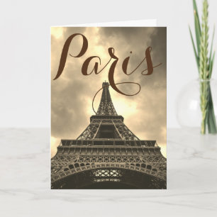 Sepia Eiffel Tower Paris France Vintage Travel Card