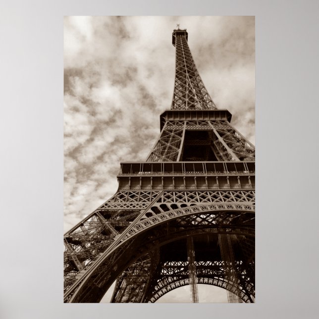 Sepia Eiffel Tower Paris Romance City Poster (Front)