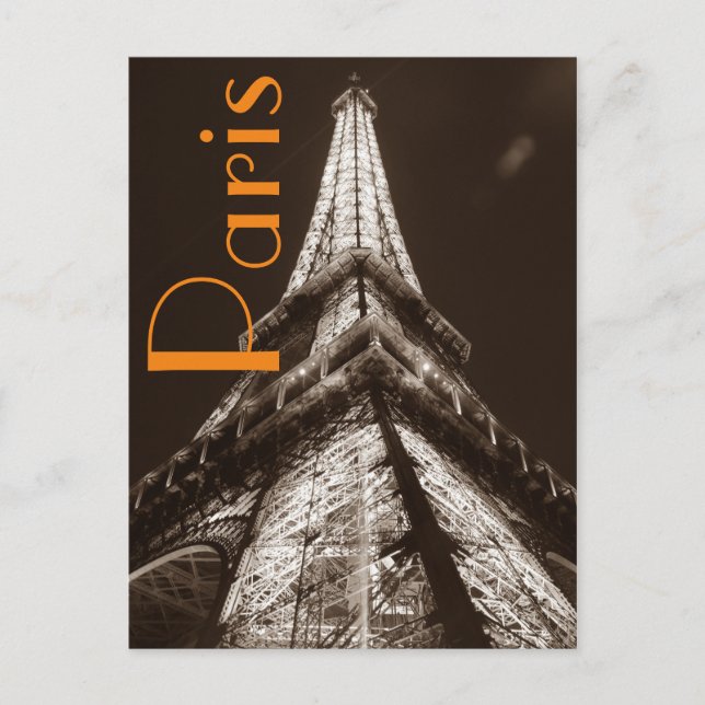 Sepia Eiffel Tower Romance Night Paris France Postcard (Front)