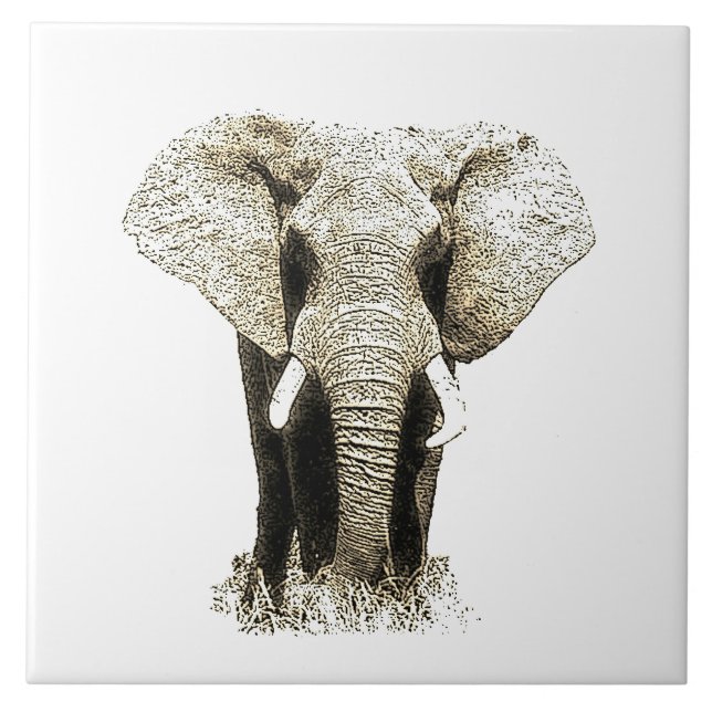 Sepia Elephant Ceramic Tile (Front)