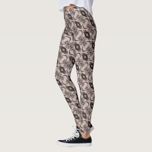 Sepia eye-like geometric diagonal pattern leggings