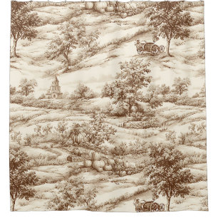 Sepia Farmhouse Pumpkin Toile Harvest Pattern Shower Curtain