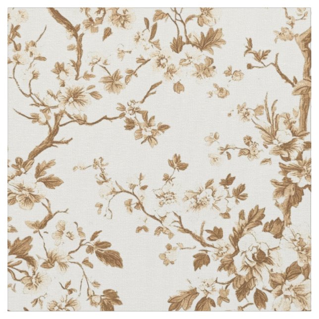 Sepia Floral Branch Toile Pattern Fabric (Close Up)